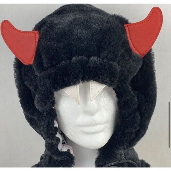 Betsey johnson vampire/devil character hoodie backpack/bag fur black - Picture 10 of 11